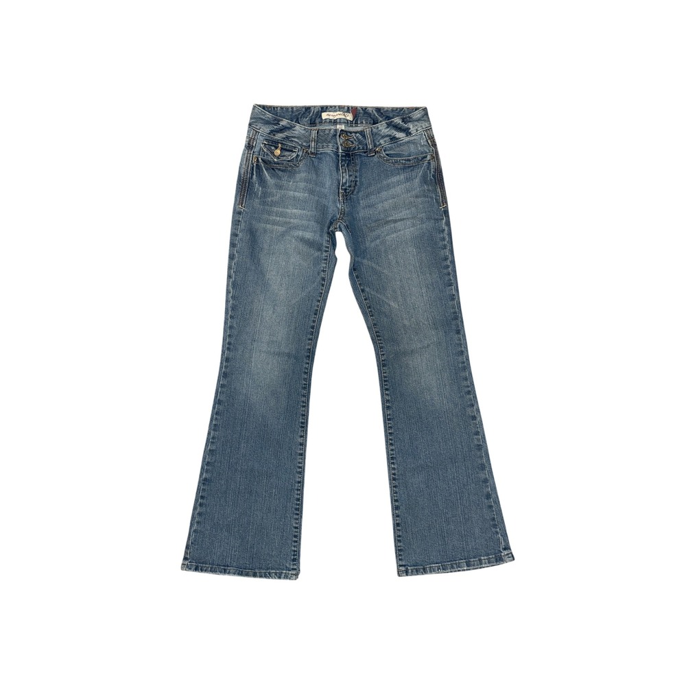 Aeropostale Skinny Flare Jeans Women 7/8 Short Blue Low Rise Y2K Flap Pocket